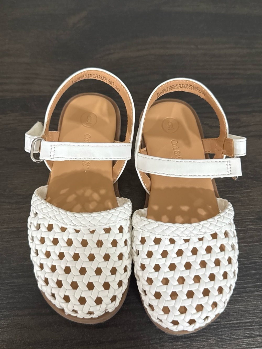 Cat & Jack White Woven Girls Sandals with Ankle Strap